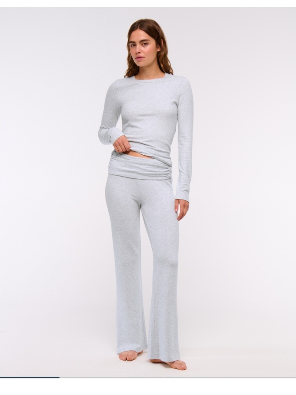 Abercrombie & Fitch Light Gray Wide-Leg Fold-Over Waist Pants